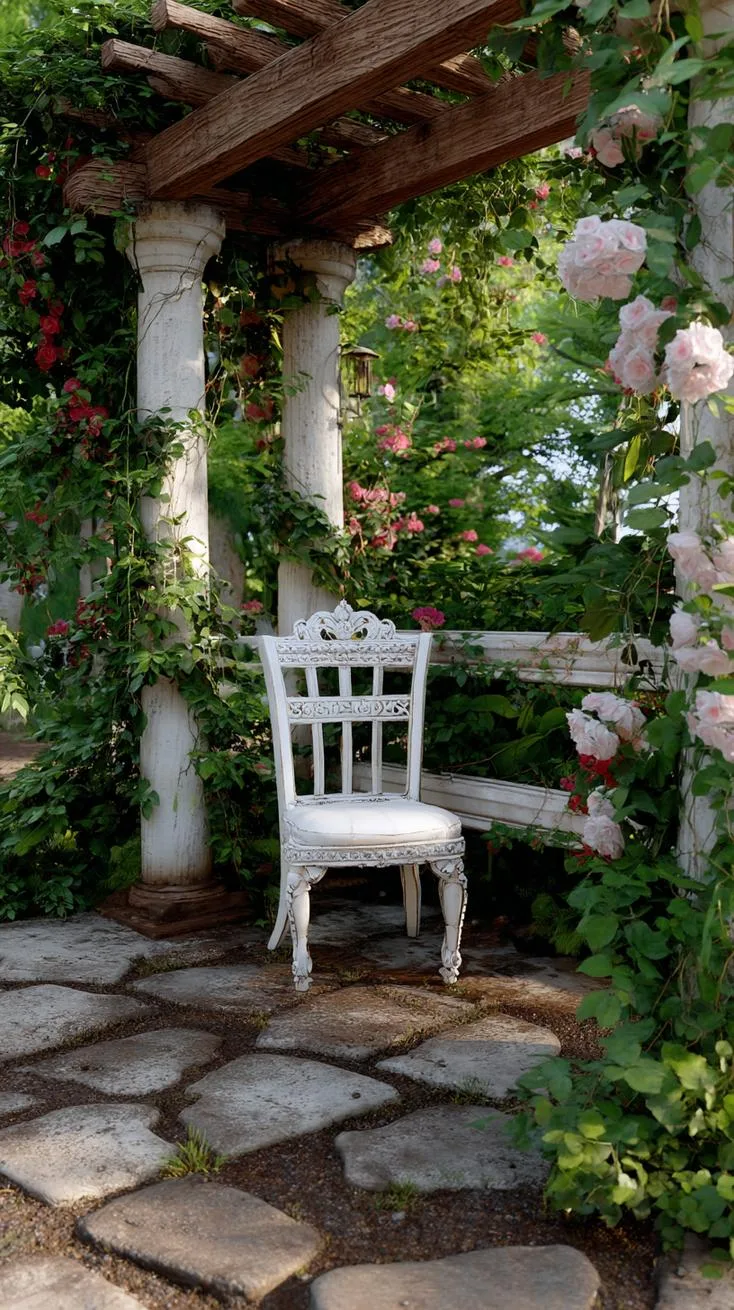 24. Secret sitting corner framed by flowering vines-2
