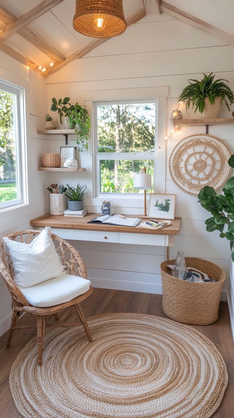 9. Shabby chic shed with distressed white furniture and florals-3