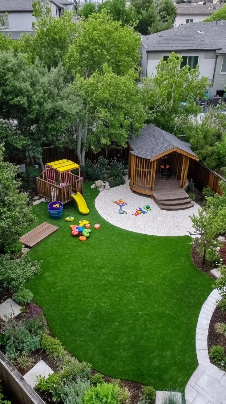 2. Sleek concrete patio surrounded by lush green lawn-1 2. Sleek concrete patio surrounded by lush green lawn-1