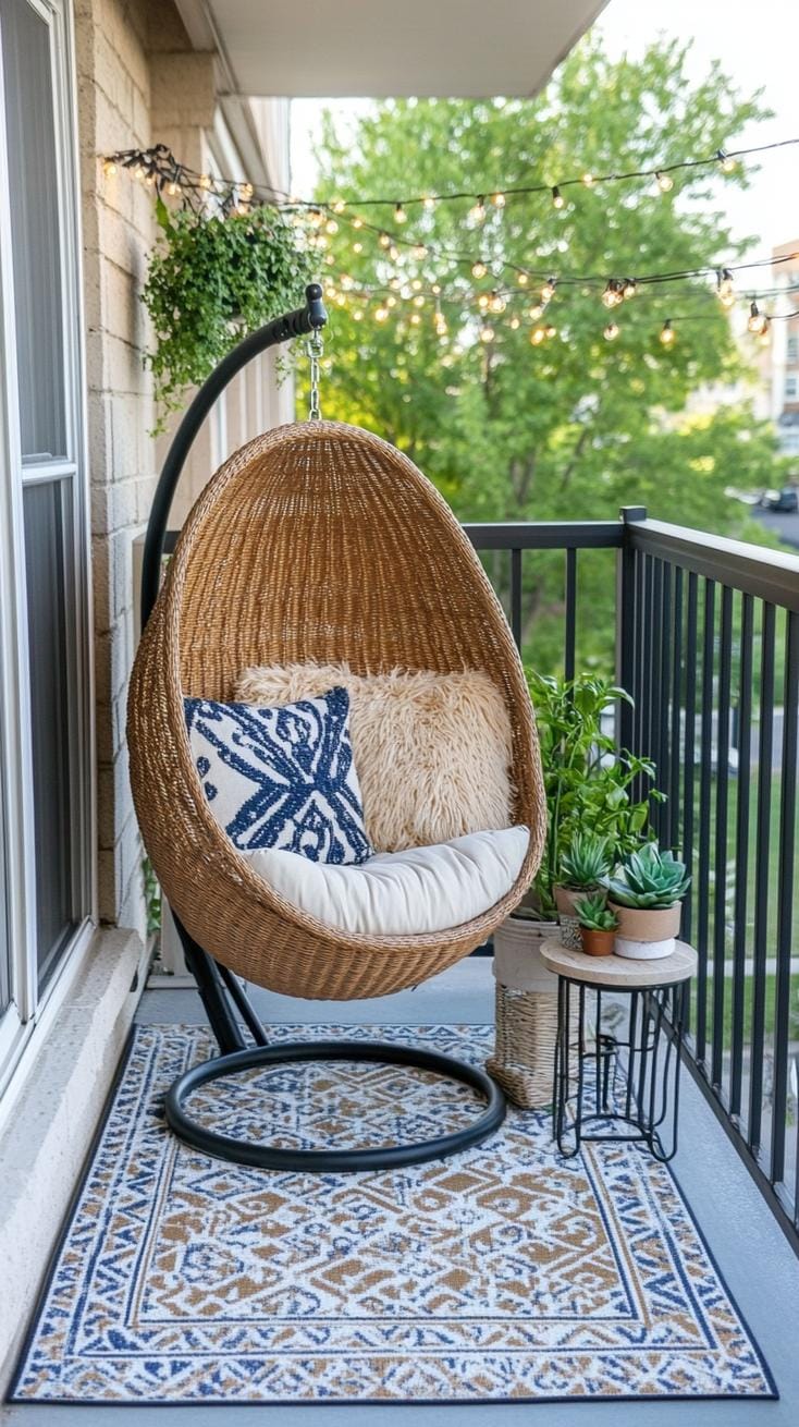 29. Small balcony patio with modern hanging chair-0