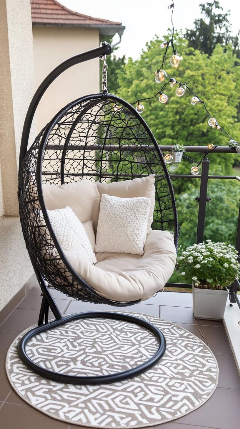 29. Small balcony patio with modern hanging chair-1