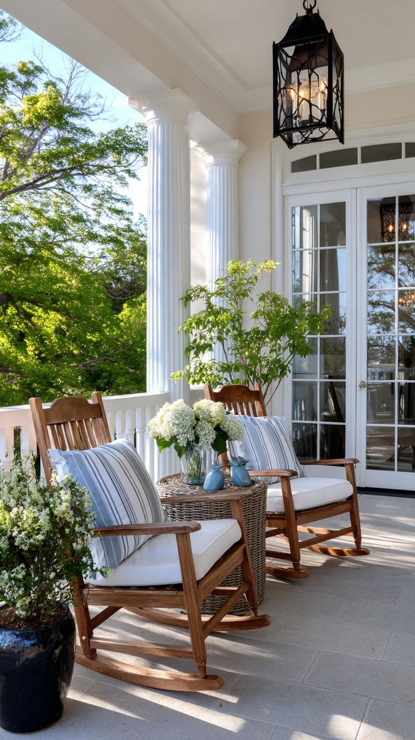 25. Southern-style porch with French doors and lanterns-1