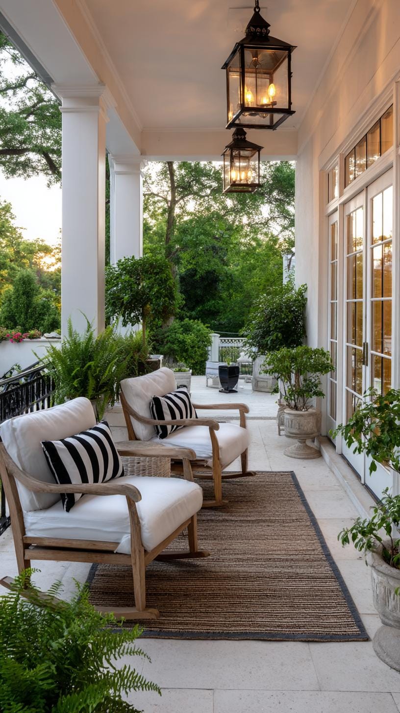 25. Southern-style porch with French doors and lanterns-2