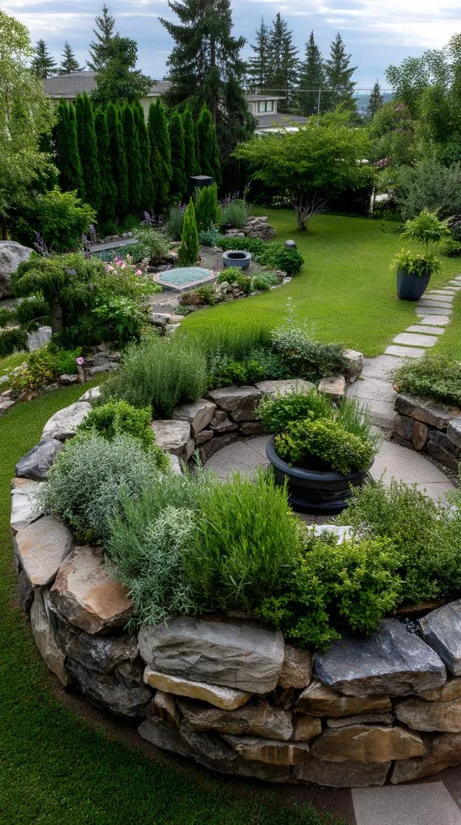 5. Spiral herb garden bordered with natural stones-0