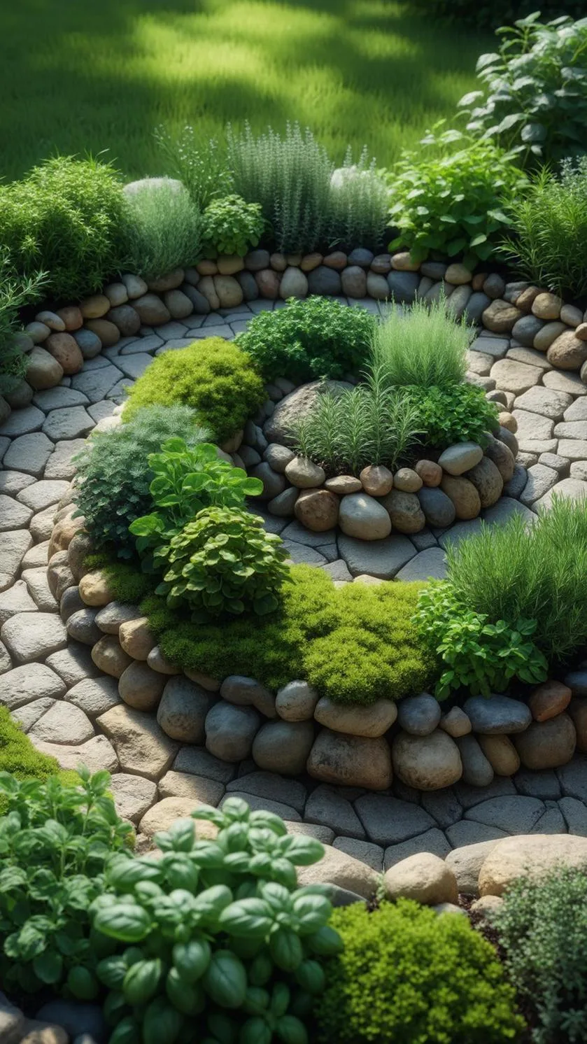 5. Spiral herb garden bordered with natural stones-2