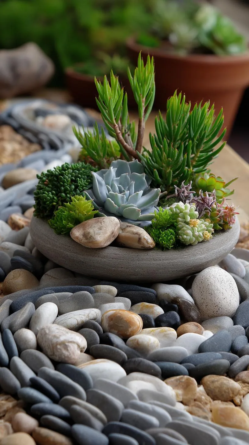 17. Spiral pebble and succulent rock garden centerpiece-0