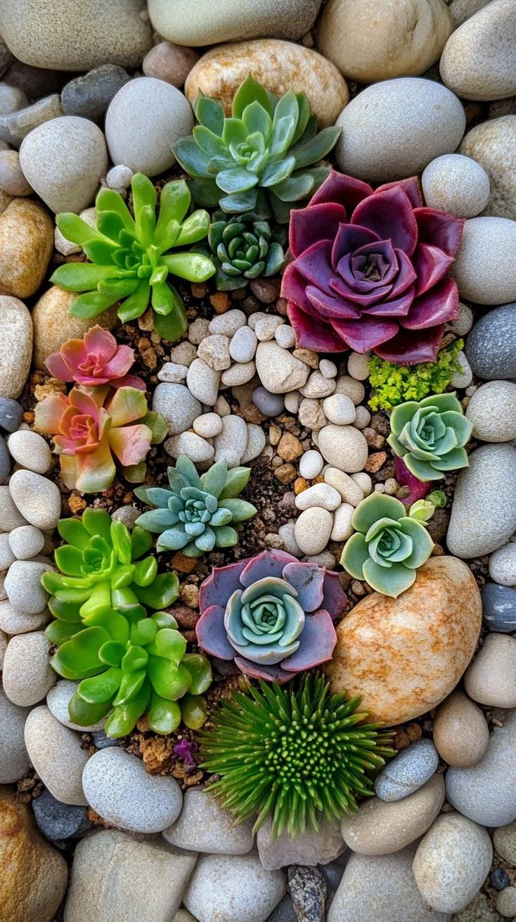 17. Spiral pebble and succulent rock garden centerpiece-1