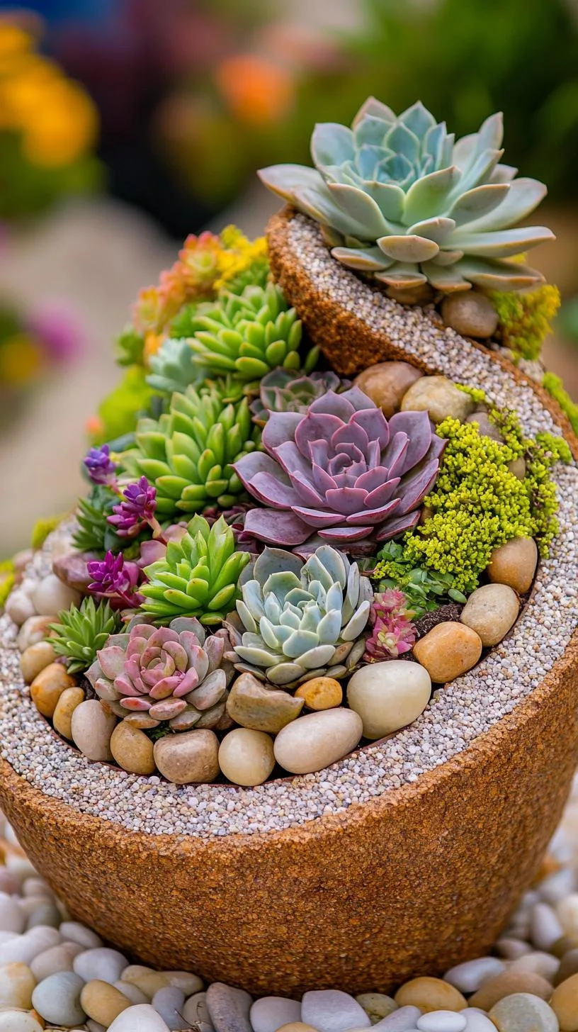 17. Spiral pebble and succulent rock garden centerpiece-2