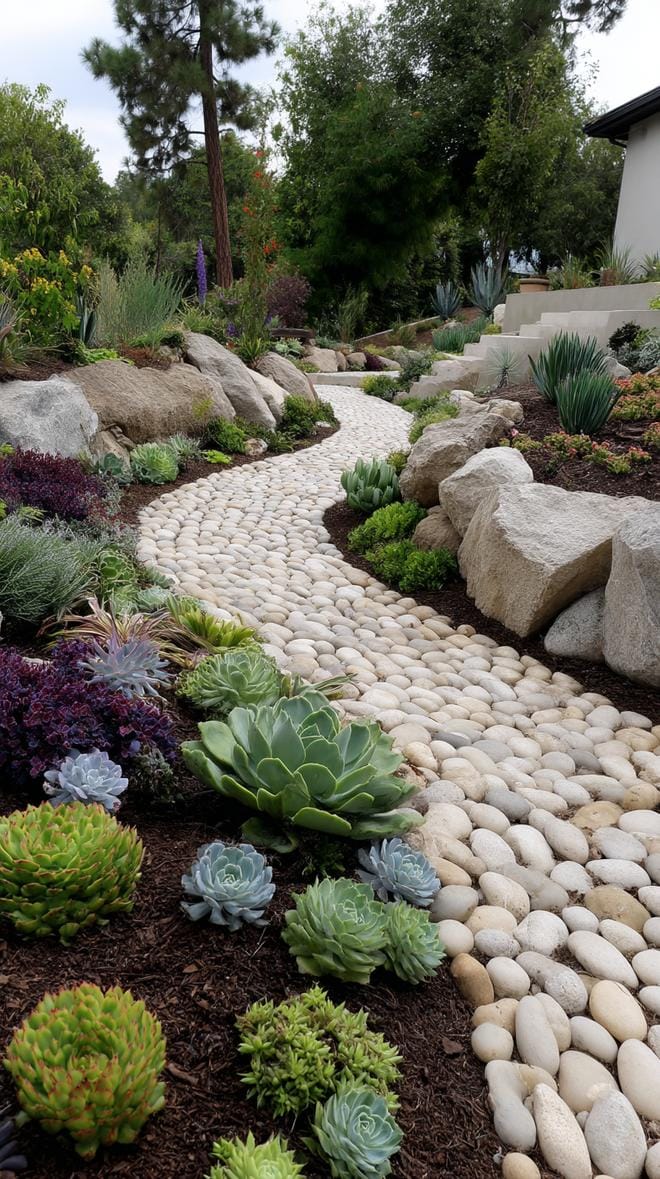 31 Rock Garden Ideas That Transform Any Outdoor Space 3 1. Spiral pebble path surrounded by succulents-0