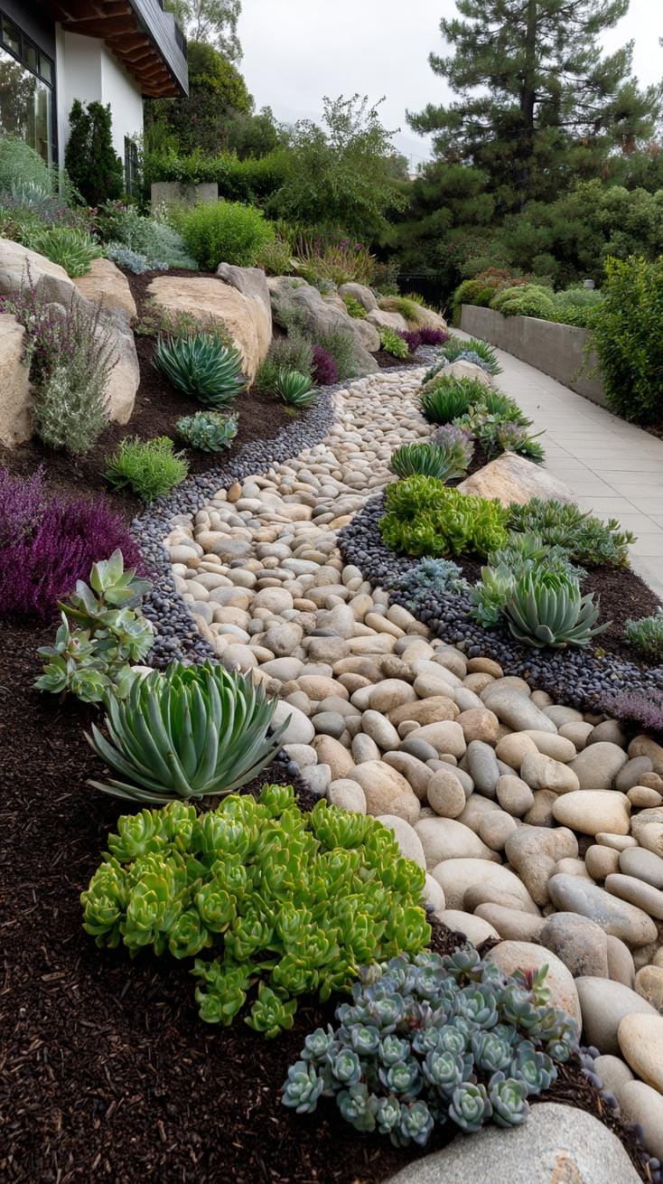 31 Rock Garden Ideas That Transform Any Outdoor Space 5 1. Spiral pebble path surrounded by succulents-2