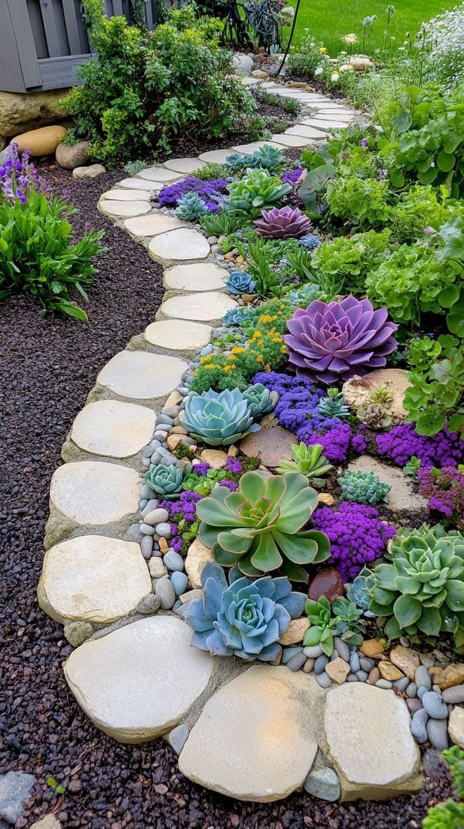 31 Rock Garden Ideas That Transform Any Outdoor Space 8 1. Spiral pebble path surrounded by succulents-3