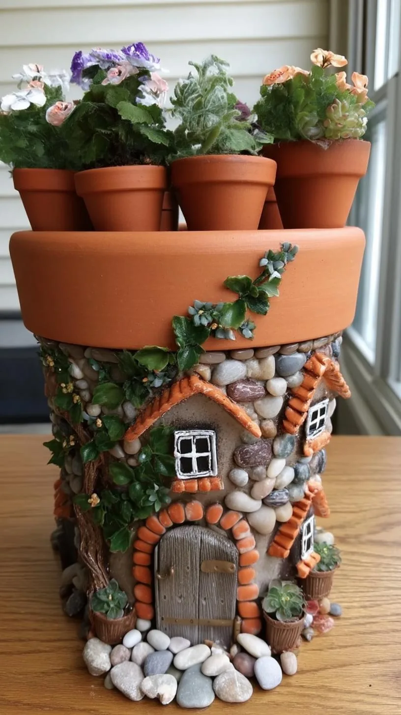 2. Stacked terra cotta pot fairy house tower-3