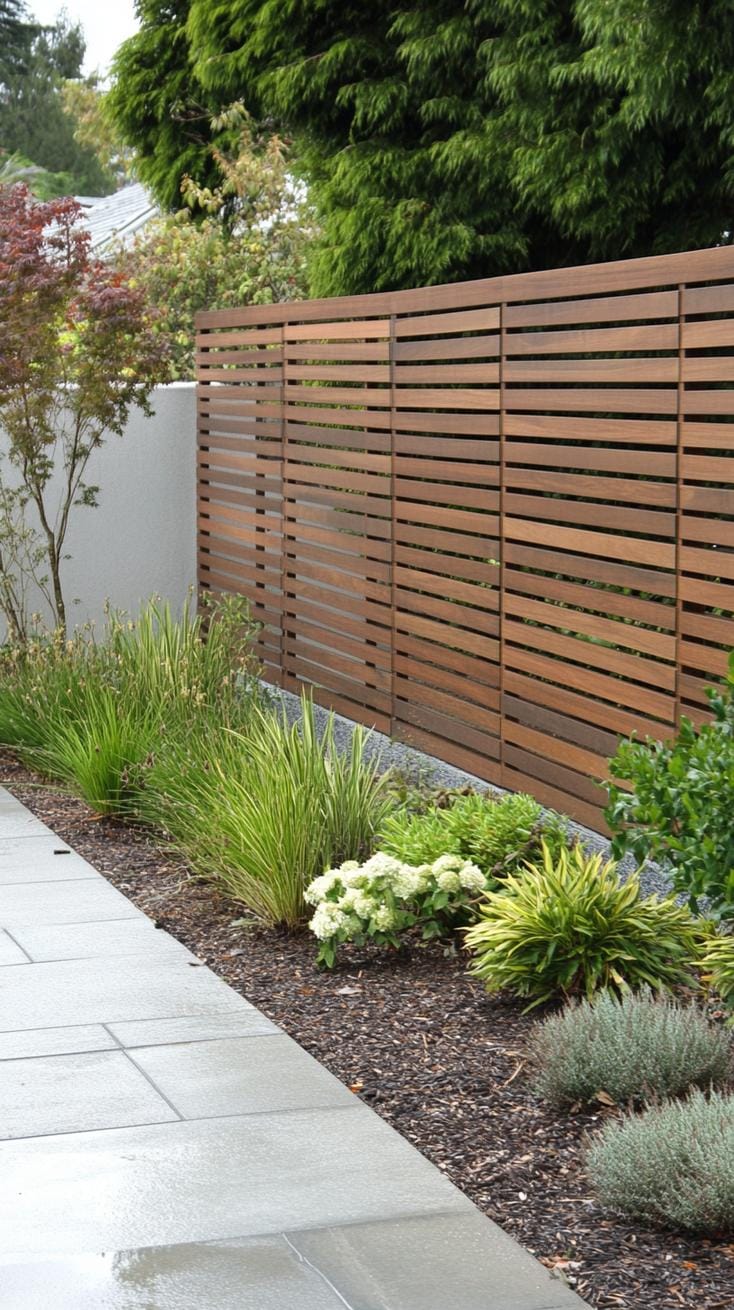 35 Unique Privacy Fence Ideas for a More Private Backyard 48 18. Staggered slat wooden privacy fence modern design-0