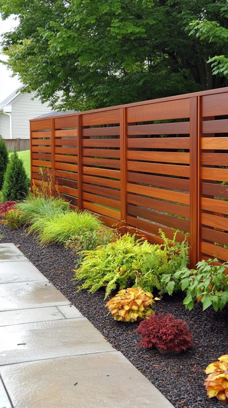 18. Staggered slat wooden privacy fence modern design-1