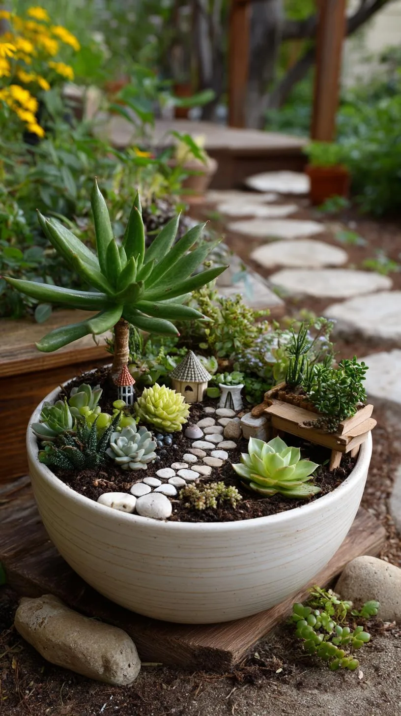 31. Succulent fairy scene in wide shallow ceramic bowl-1