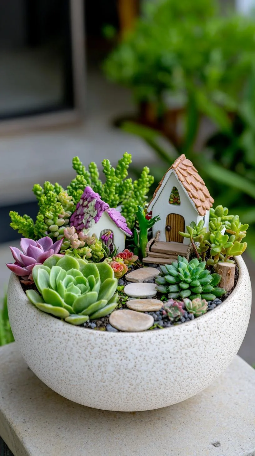 31. Succulent fairy scene in wide shallow ceramic bowl-2