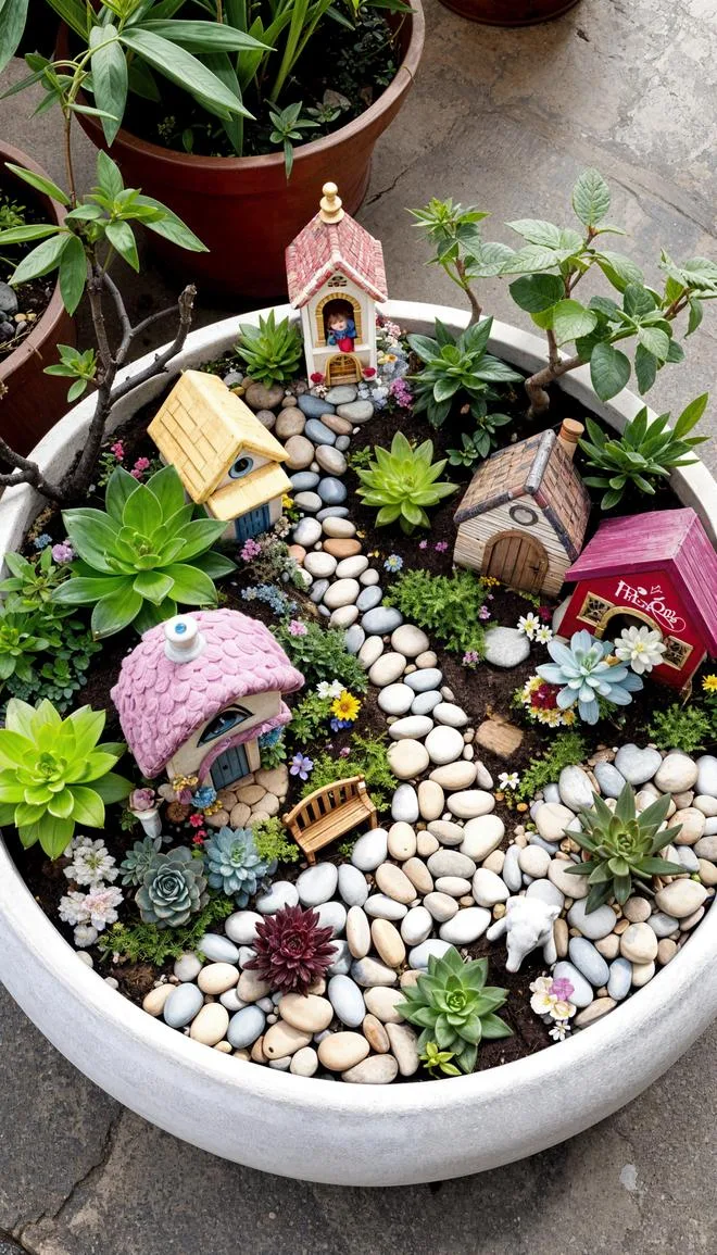 31. Succulent fairy scene in wide shallow ceramic bowl-3
