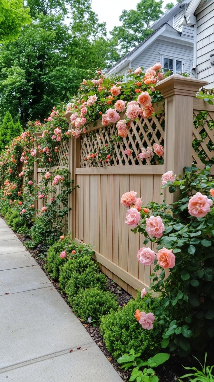 35 Unique Privacy Fence Ideas for a More Private Backyard 78 32. Tall wood fence with lattice privacy topper-0