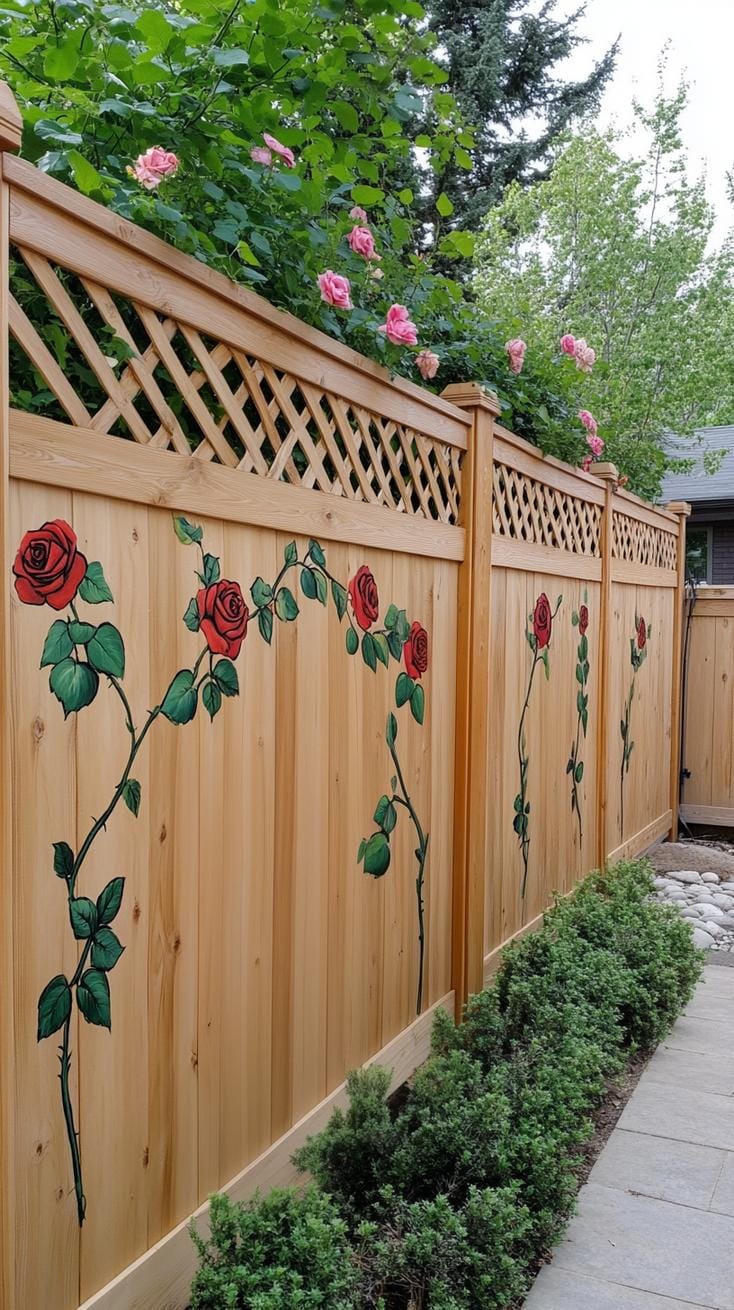 35 Unique Privacy Fence Ideas for a More Private Backyard 79 32. Tall wood fence with lattice privacy topper-1