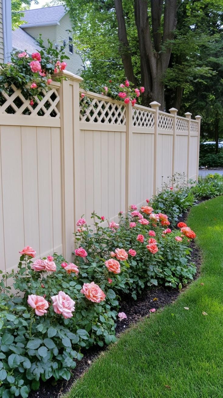 35 Unique Privacy Fence Ideas for a More Private Backyard 80 32. Tall wood fence with lattice privacy topper-2