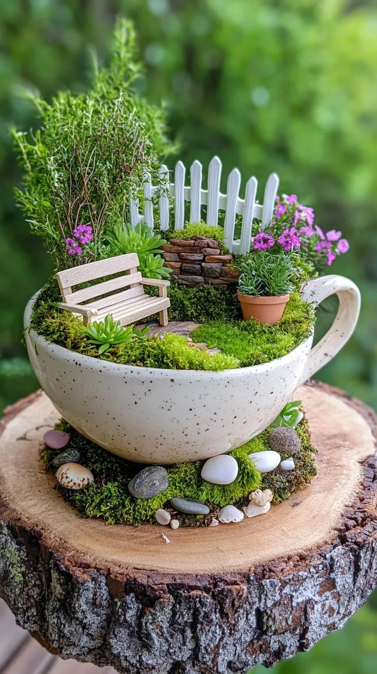 20. Teacup fairy garden on a wooden table slice-1