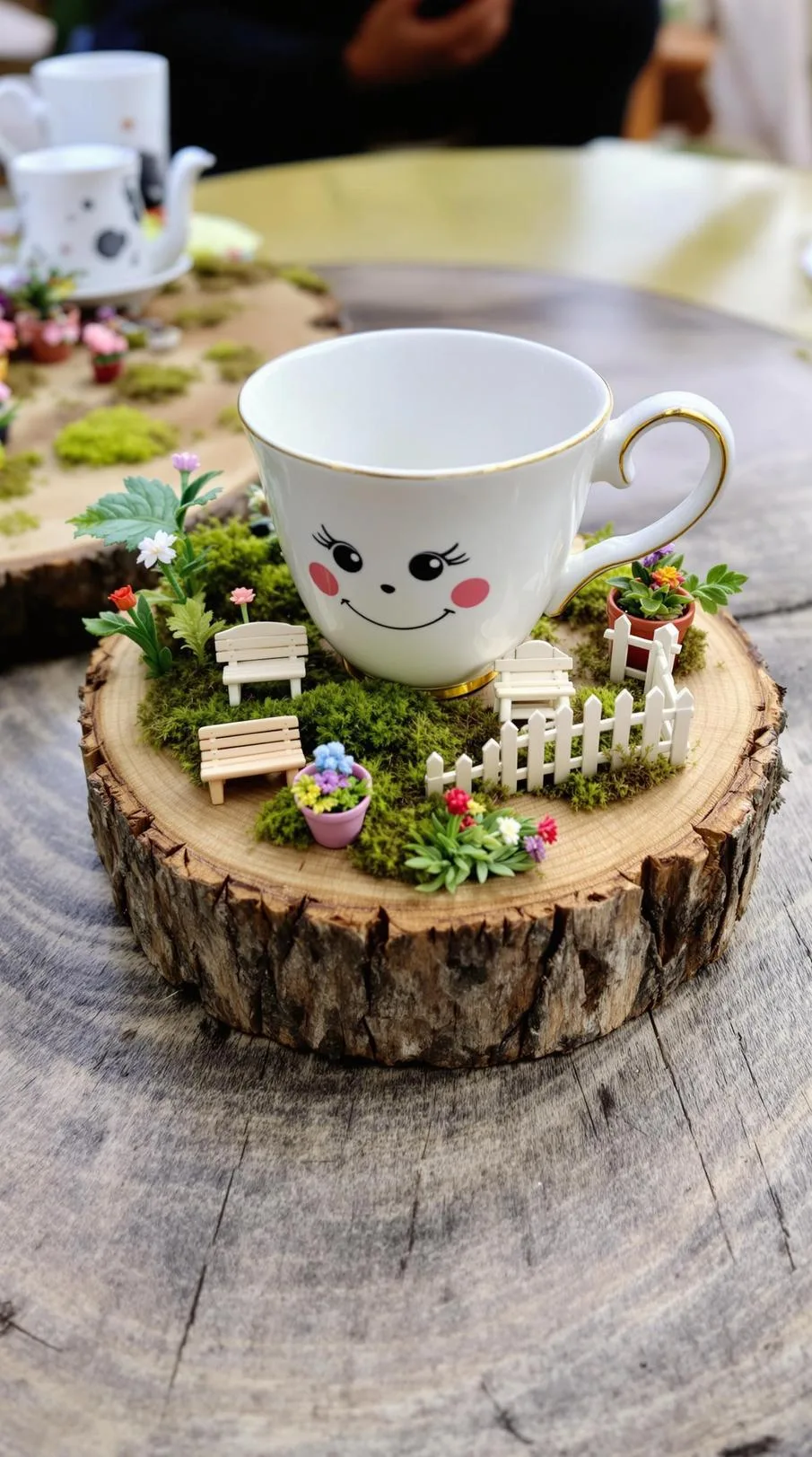20. Teacup fairy garden on a wooden table slice-2