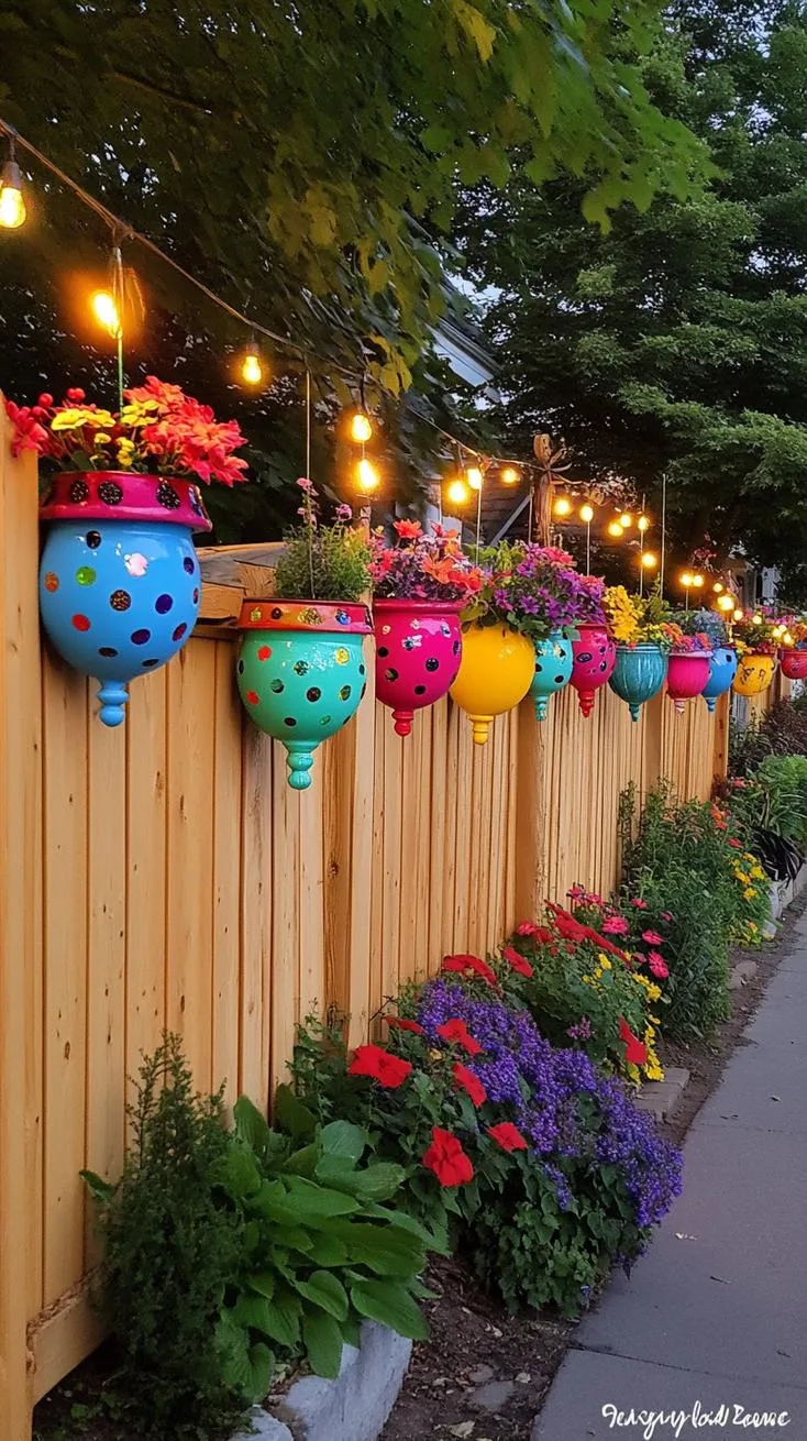 23. Tiered fence panels with soft backyard lighting-1