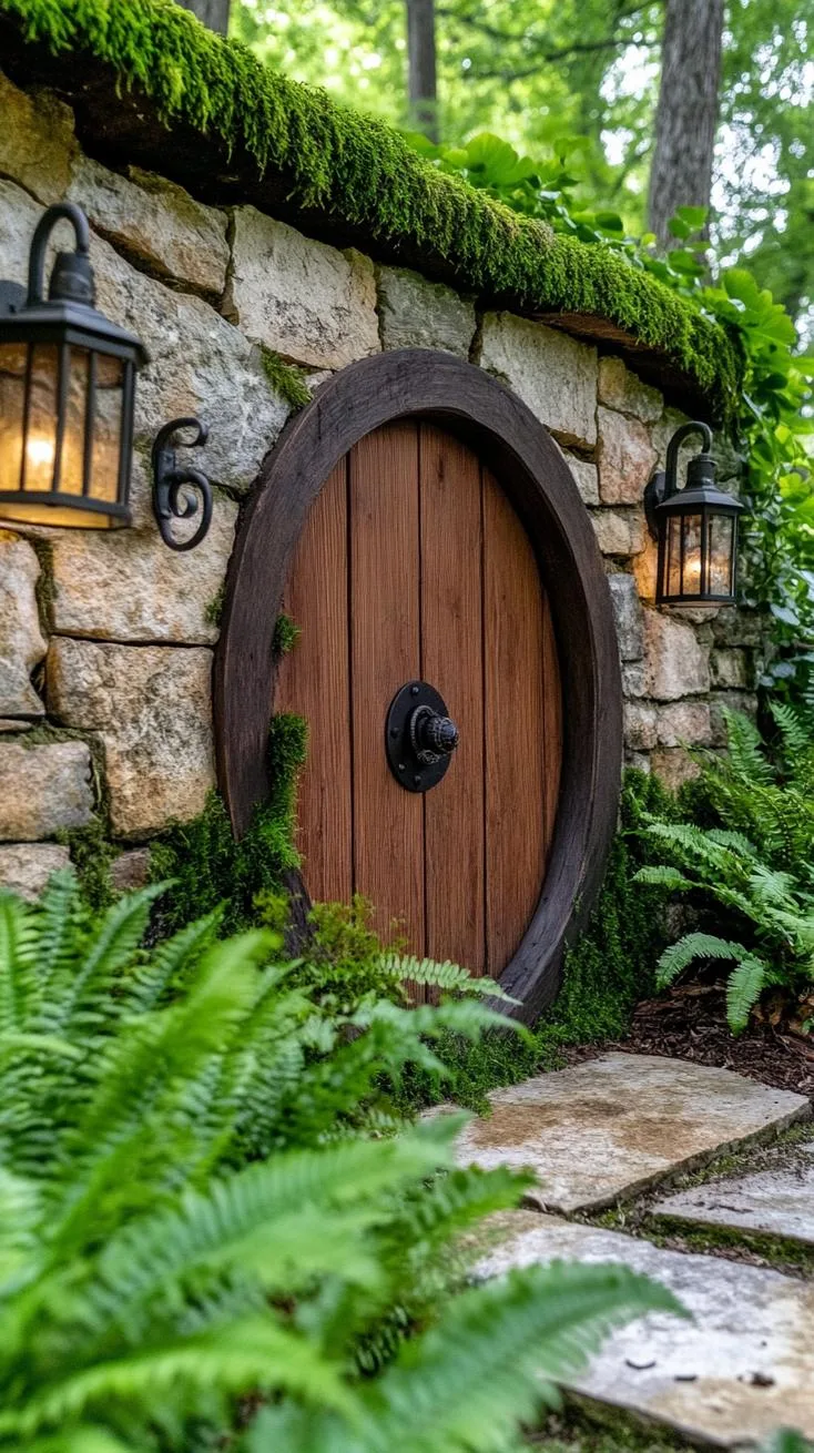 37 Whimsical Garden Ideas for a Magical Backyard 64 25. Tiny hobbit door in stone wall-0