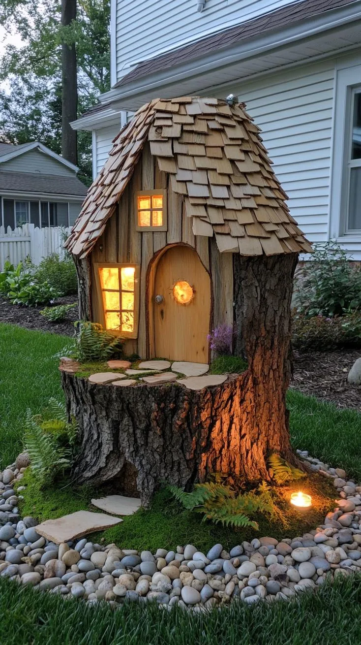 6. Tree stump with windows transformed into fairy house-1
