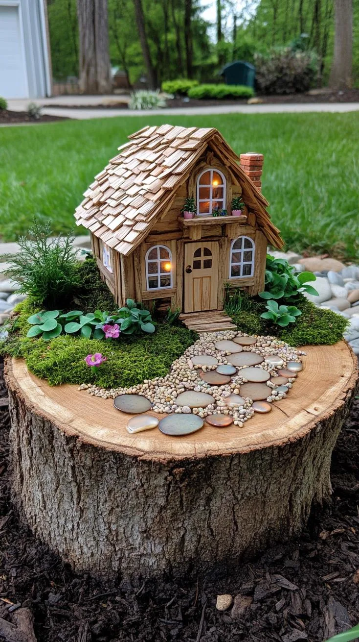 6. Tree stump with windows transformed into fairy house-2