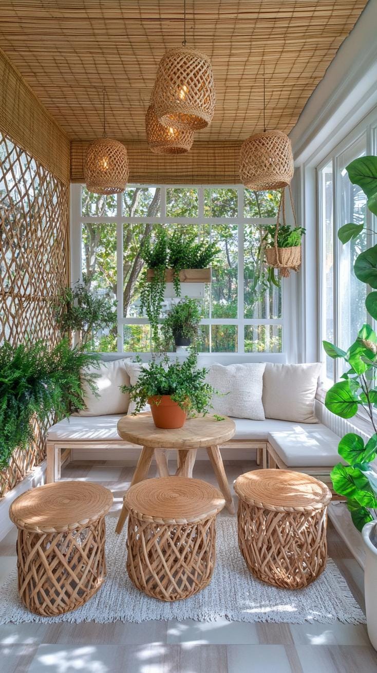 6. Tropical enclosed porch with bamboo and leafy plants-0