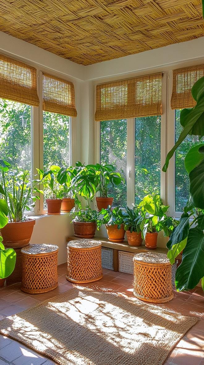 6. Tropical enclosed porch with bamboo and leafy plants-1
