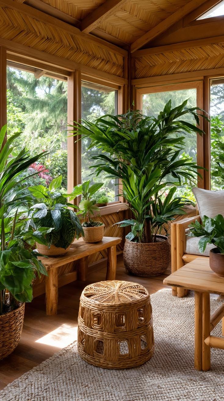 6. Tropical enclosed porch with bamboo and leafy plants-2