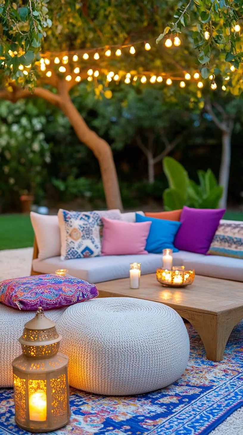 37 Whimsical Garden Ideas for a Magical Backyard 18 7. Twinkling lights above boho garden seating-0