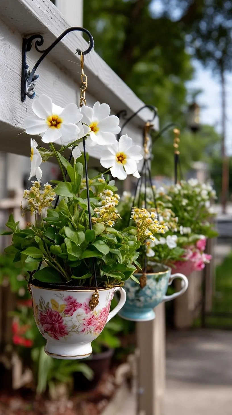 6. Upcycled teacup planters hanging on wrought iron hooks-0