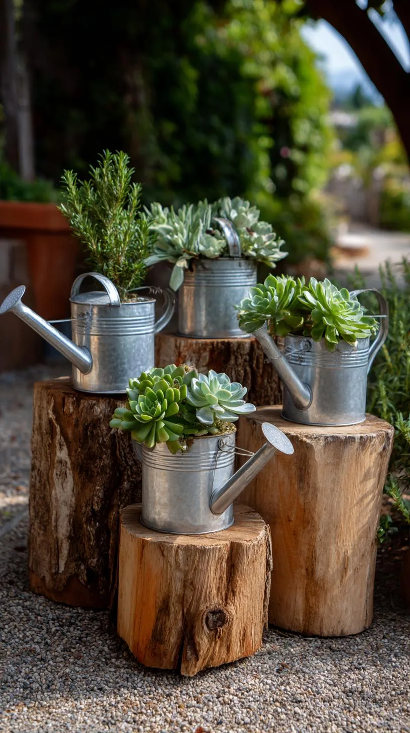 24. Upcycled tin watering cans planted with succulents-1 24. Upcycled tin watering cans planted with succulents-1