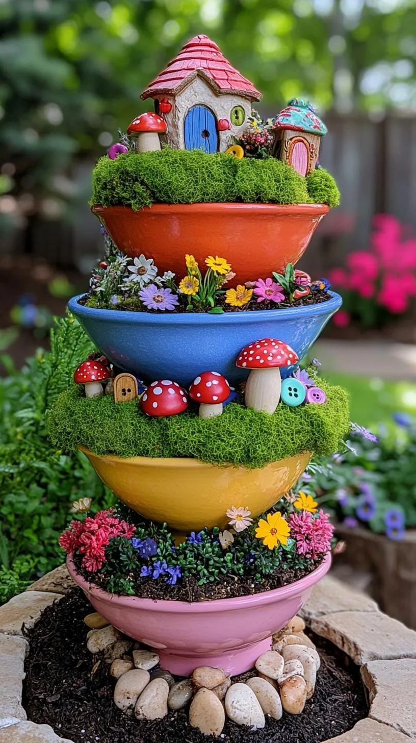 7. Vertical tiered basin fairy garden with moss layers-2