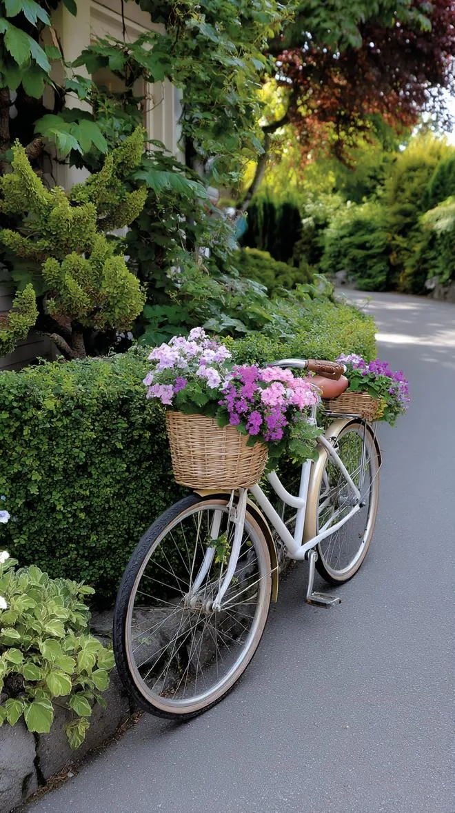 14. Vintage bicycle with overflowing flower baskets-0