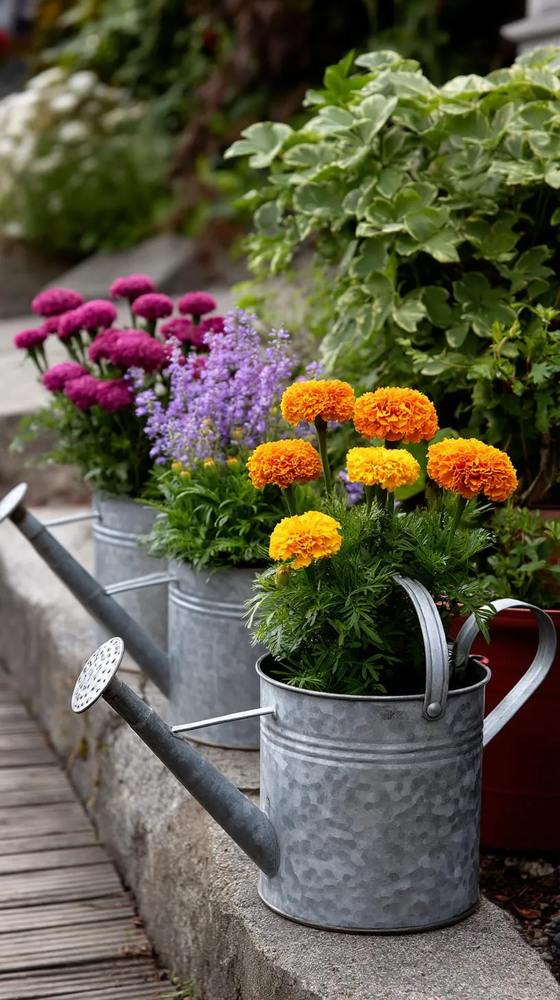 29 Vintage Garden Decor Ideas That Bring Rustic Charm Outdoors 6 2. Vintage metal watering cans used as planters-0