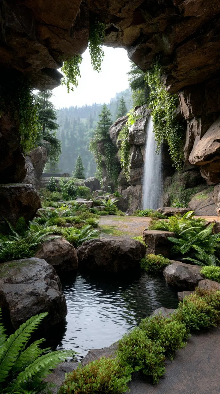 22. Waterfall hidden behind hanging forest vines-1