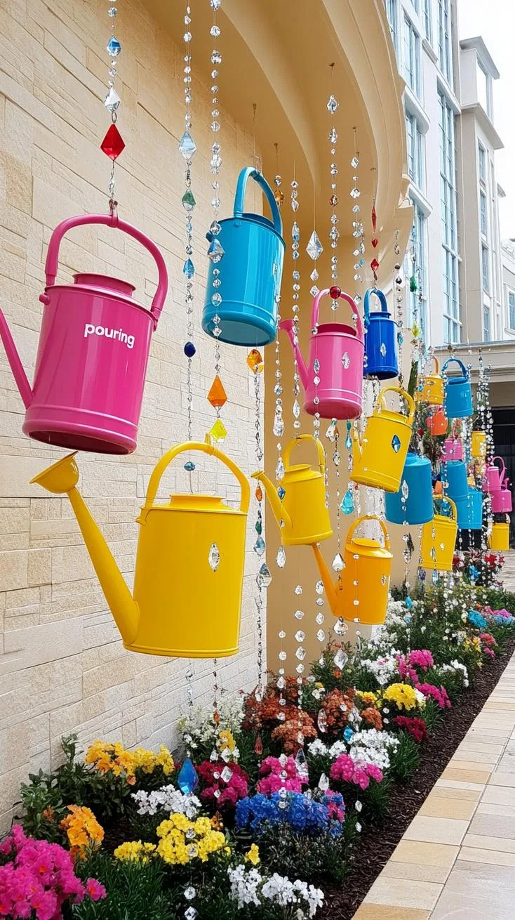 24. Watering can shower art installation with hanging crystals-0