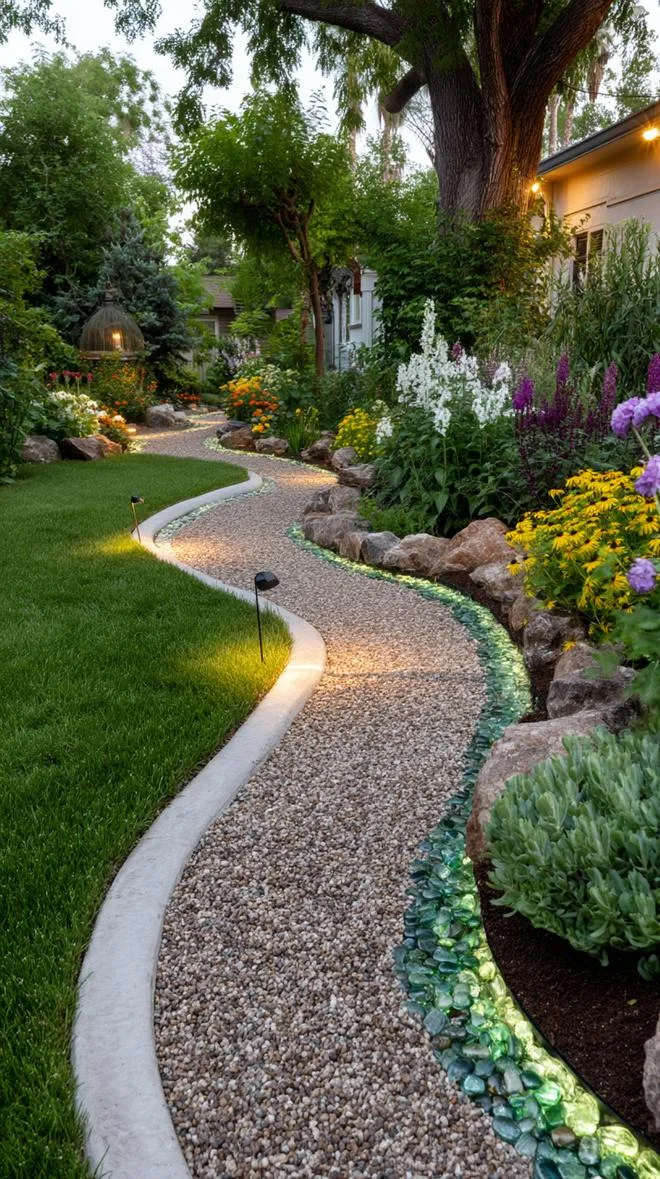 37 Whimsical Garden Ideas for a Magical Backyard 84 32. Whimsical pathways edged with glowing pebbles-1