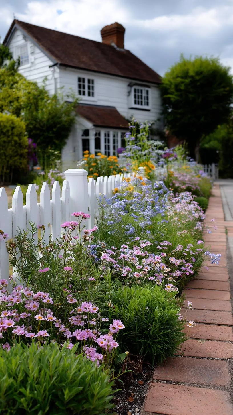 35 Dreamy Cottage Garden Ideas for Timeless Charm 8 3. White picket fence bordering pastel wildflower blooms-0