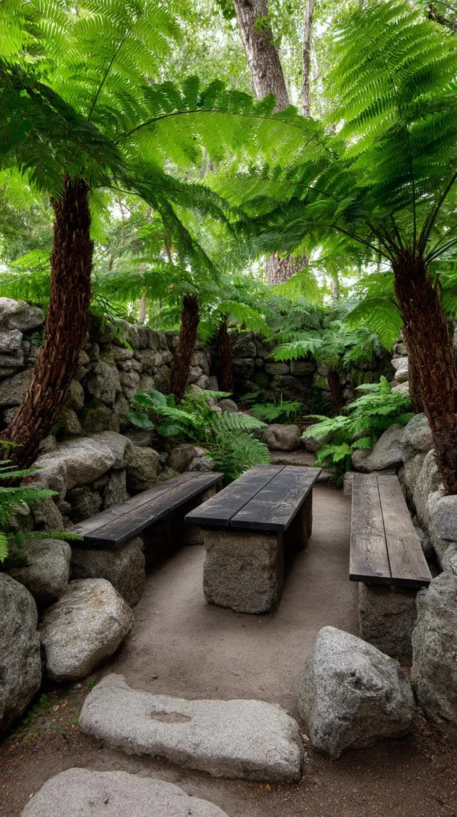 21. Wild fern oasis around rustic stone benches-2