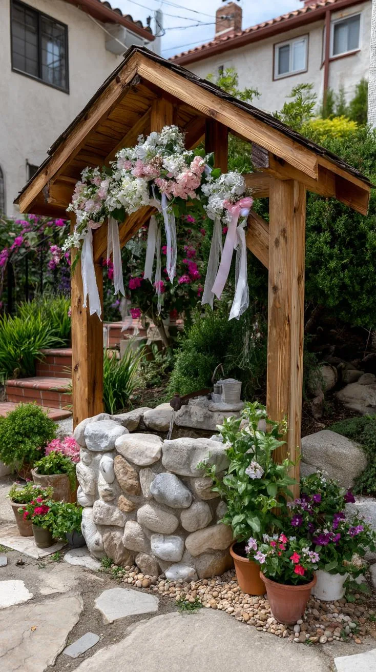 37 Whimsical Garden Ideas for a Magical Backyard 58 23. Wishing well adorned with pastel blooms-0
