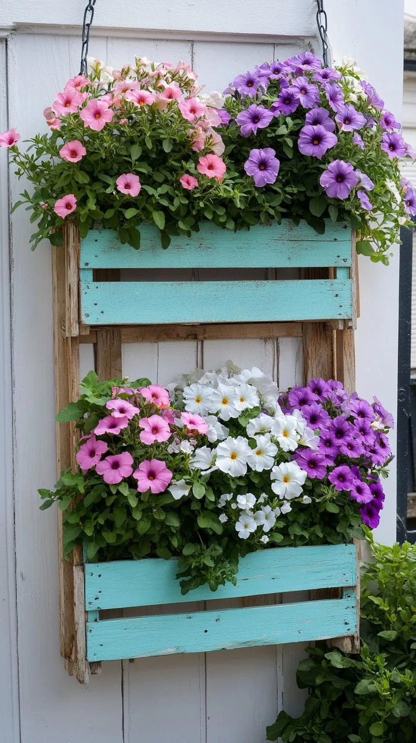 22. Wooden pallet vertical garden blooming with petunias-1