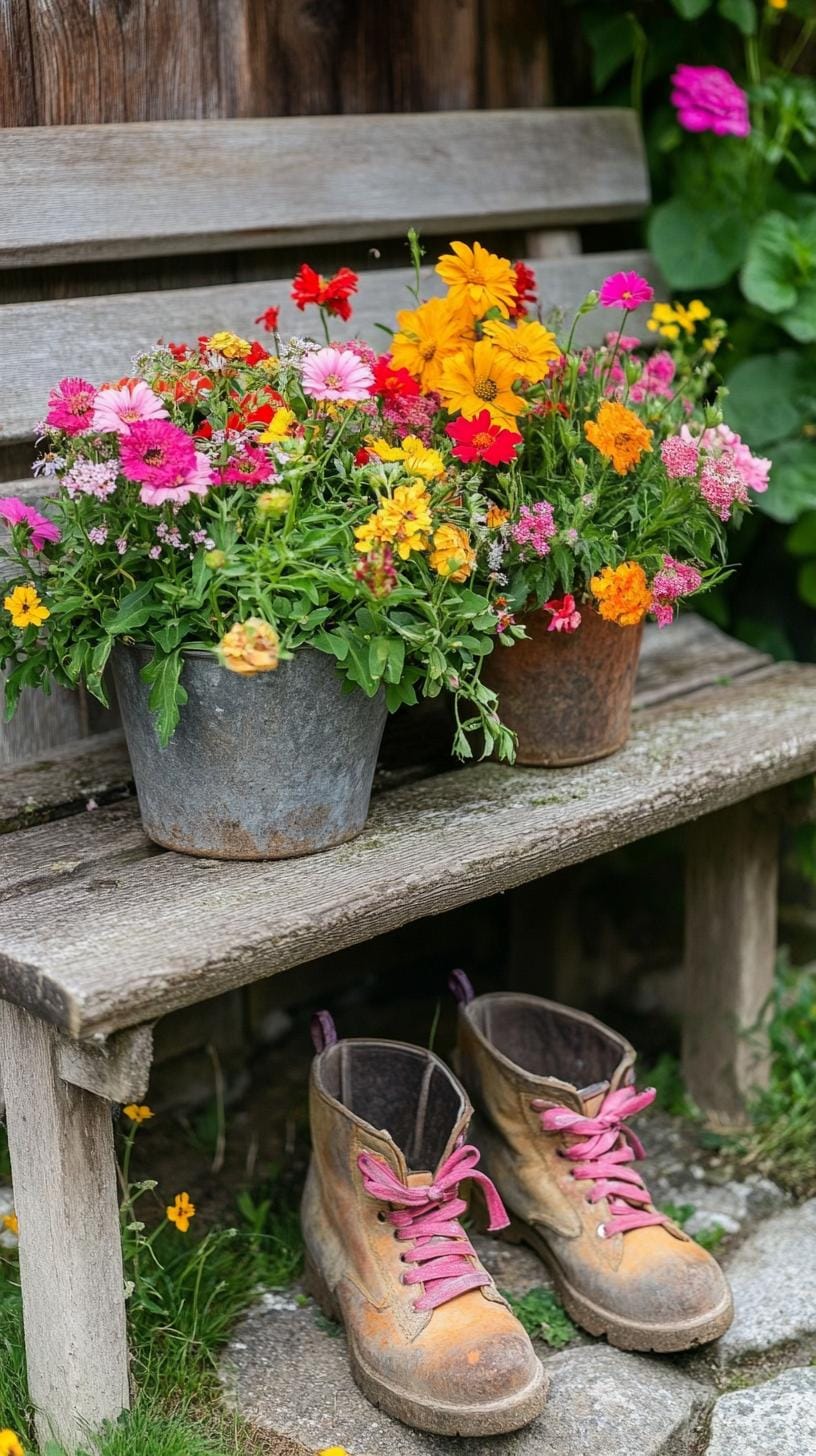 25 Rustic Farmhouse Garden Decor Ideas You Must See 23 11. Worn-out boots used as quirky plant pots-0