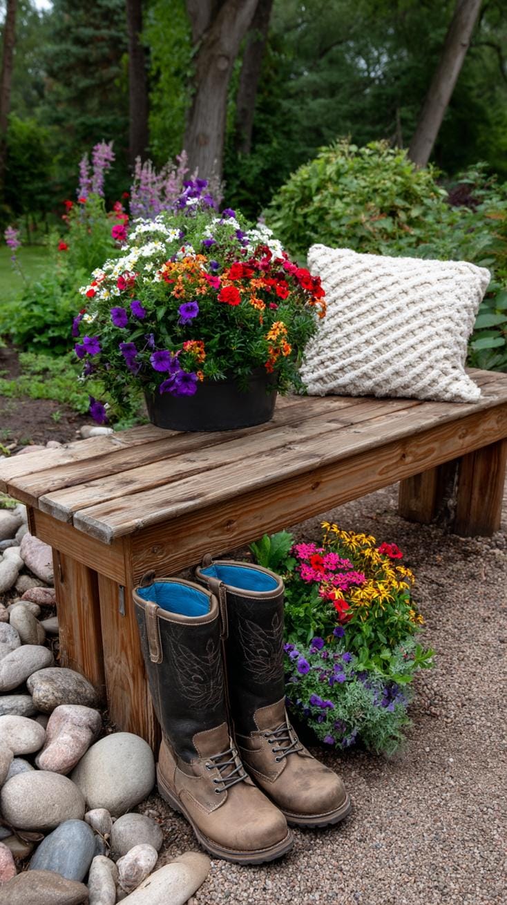 25 Rustic Farmhouse Garden Decor Ideas You Must See 24 11. Worn-out boots used as quirky plant pots-1
