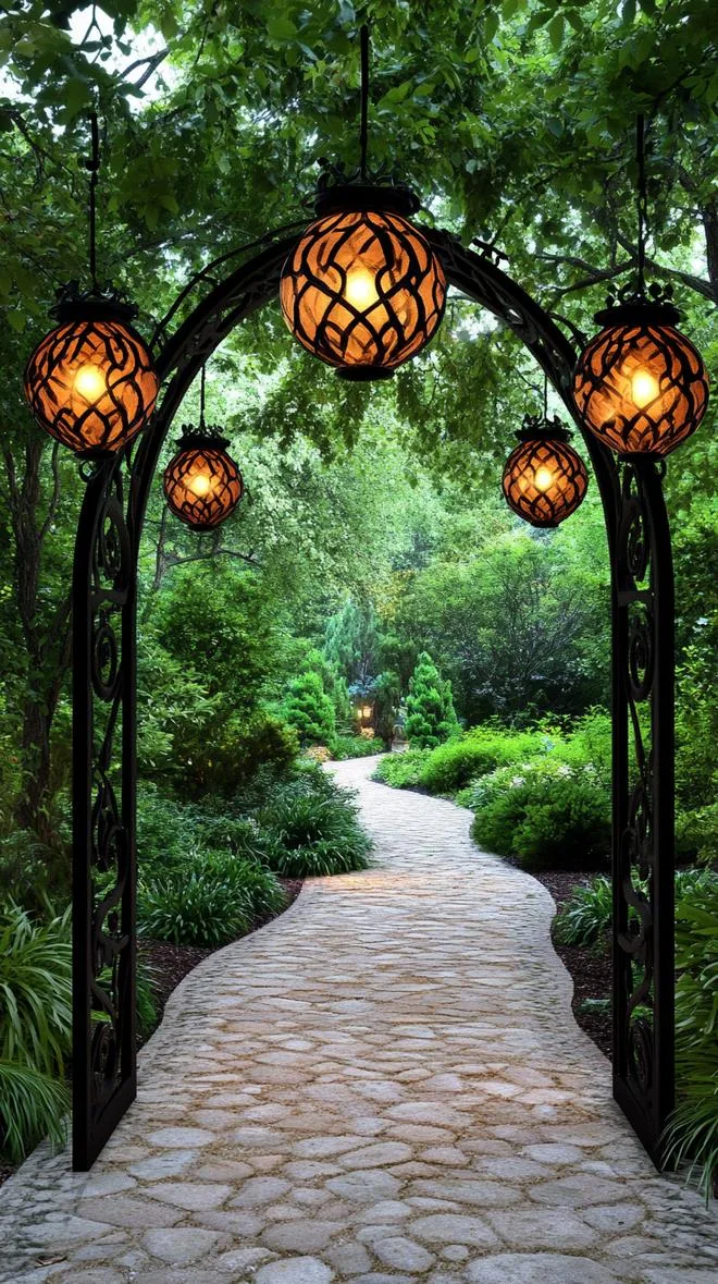5. Wrought iron gate glowing under lantern light-0