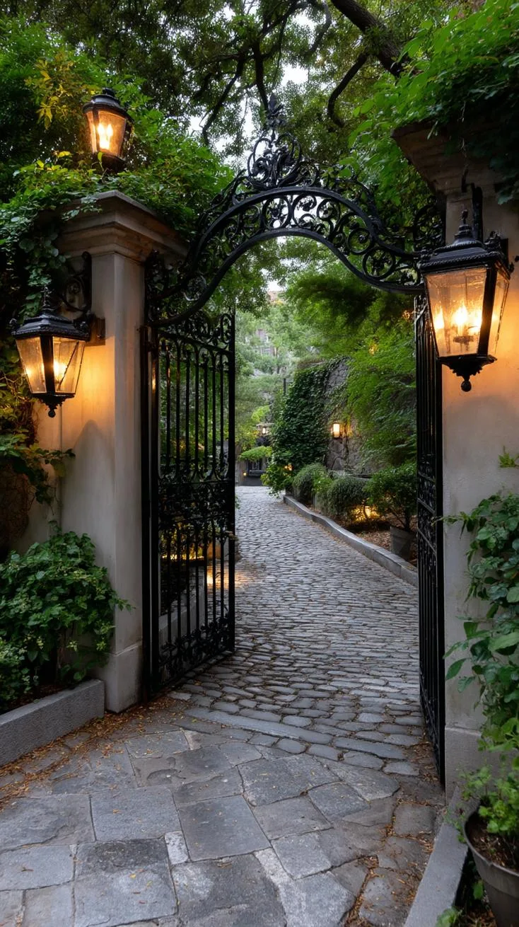 5. Wrought iron gate glowing under lantern light-1